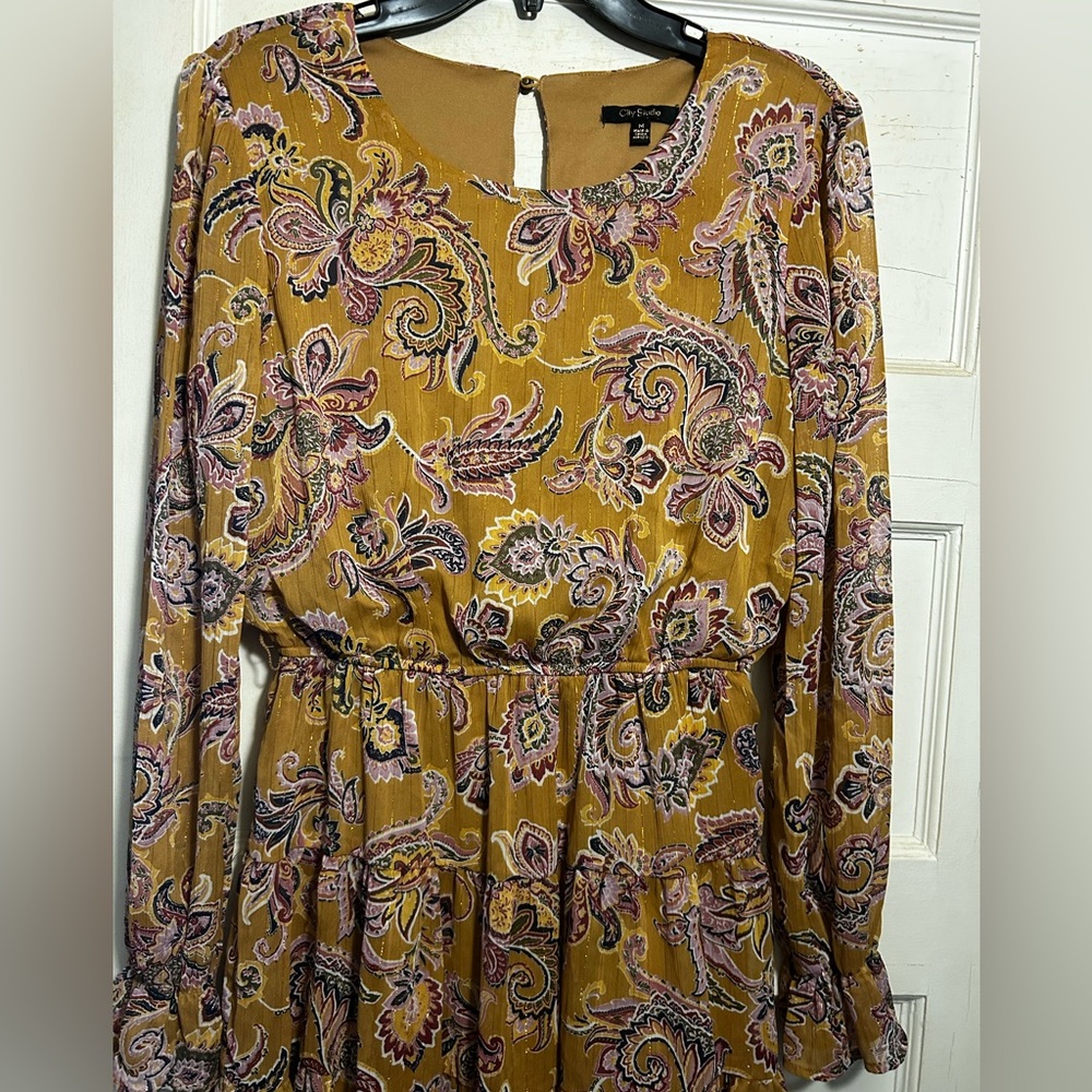 NWOT CITY STUDIO Floral Paisley Dress W/ Belle Long Sleeves Elastic Waist - Picture 1 of 15